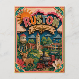 Cartão Postal Estados PopCut Ruston Louisiana Arte em Papel