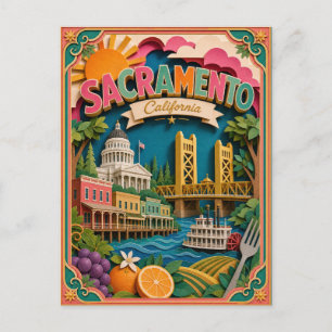 Cartão Postal Estados PopCut Sacramento Califórnia Arte de Papel