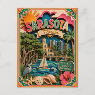 Cartão Postal Estados PopCut Sarasota Flórida Arte de Papel