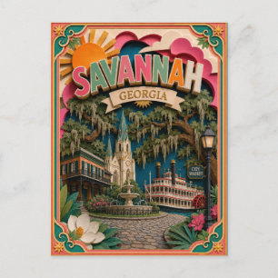 Cartão Postal Estados PopCut Savannah Geórgia Arte de Papel