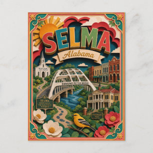 Cartão Postal Estados PopCut Selma Alabama Arte de Papel