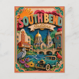 Cartão Postal Estados PopCut South Bend Indiana Arte em Papel
