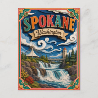 Cartão Postal Estados PopCut Spokane Washington Arte em Papel