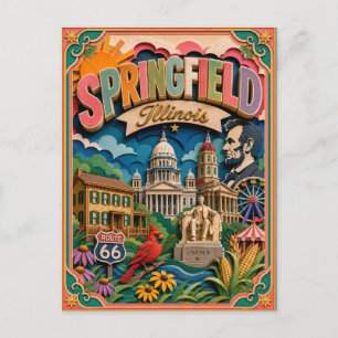 Cartão Postal Estados PopCut Springfield Illinois Arte em Papel