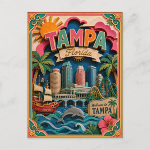 Cartão Postal Estados PopCut Tampa Flórida Arte de Papel
