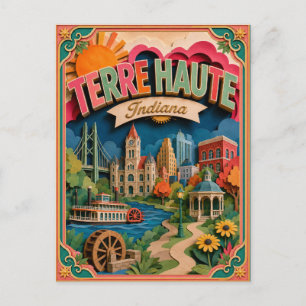 Cartão Postal Estados PopCut Terre Haute Indiana Arte em Papel
