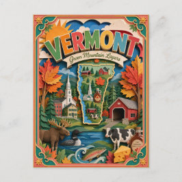 Cartão Postal Estados PopCut Vermont Arte Colorido em Papel 3D