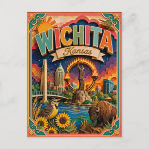Cartão Postal Estados PopCut Wichita Kansas Arte em Papel