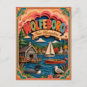 Cartão Postal Estados PopCut Wolfeboro New Hampshire Arte em Pap