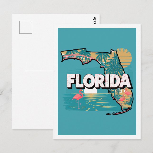 Cartão Postal Estados Unidos da Florida Retro Viagem Design Icon (Frente/Verso)