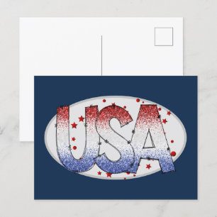 Cartão Postal Estados Unidos Shimmer e Stars Word Art