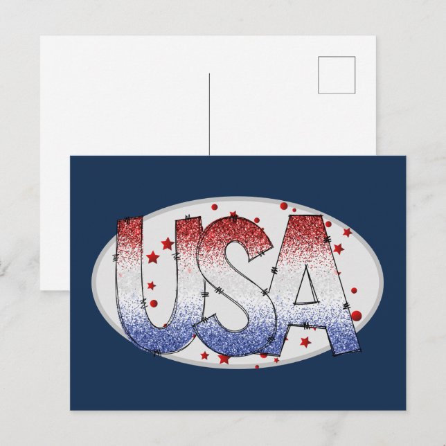Cartão Postal Estados Unidos Shimmer e Stars Word Art (Frente/Verso)