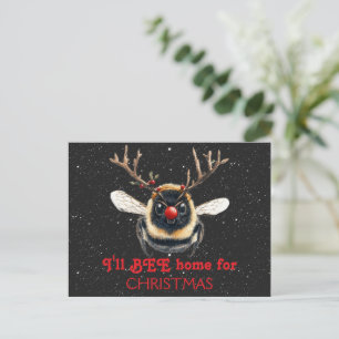Cartão Postal Estarei em Casa no Natal Rena Bee Abelha