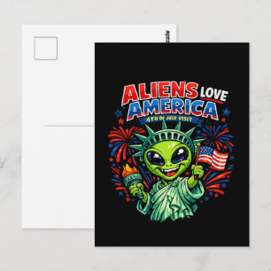 Cartão Postal Estátua da Liberdade Alien 4 de Julho