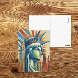Cartão Postal Estátua da Liberdade Art Déco Silhueta da Cidade d