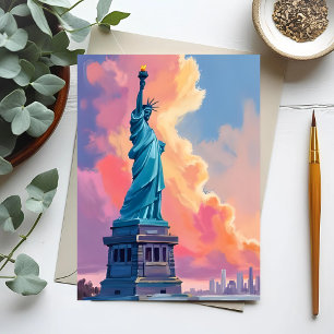 Cartão Postal Estátua da Liberdade Cidade de Nova York Aquarela