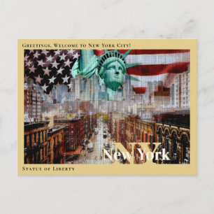 Cartão Postal Estátua da Liberdade Cidade de Nova York & Bandeir