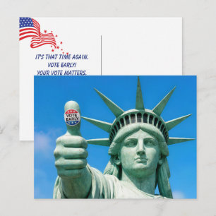 Cartão Postal Estátua da Liberdade com Adesivo de Voto Antecipad