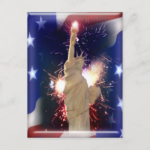 Cartão Postal Estátua da Liberdade com Fogos de Artifício de 4 d
