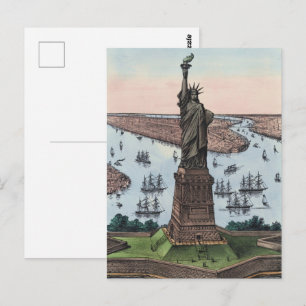Cartão Postal Estatua da Liberdade de 1885 no Porto de NYC Arte