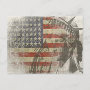 Cartão Postal Estátua da Liberdade em Bandeira Americana Vintage