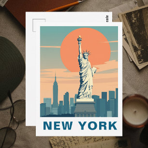 Cartão Postal Estátua da Liberdade Retro Nova York Viagem
