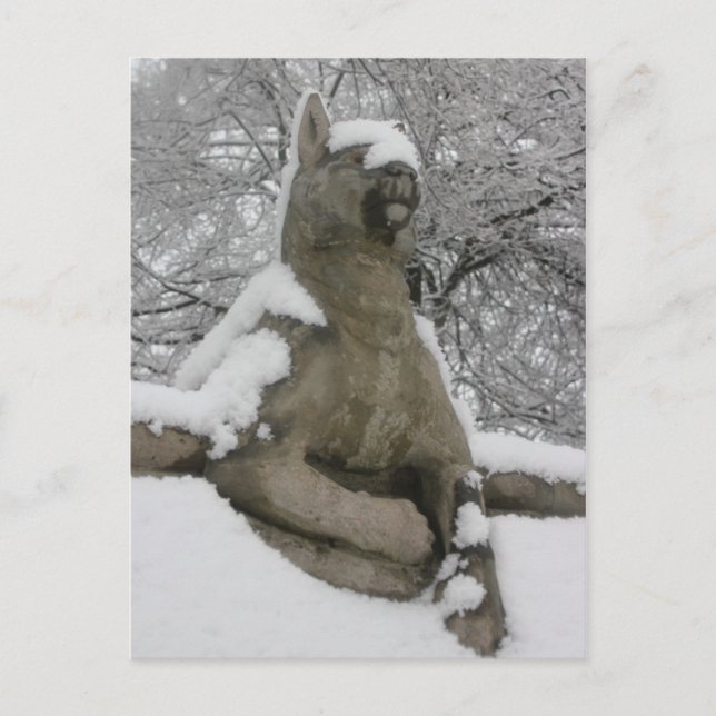 Cartão Postal estátua de cão na neve (Frente)
