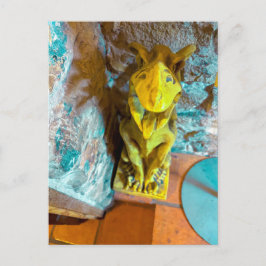 Cartão Postal Estátua de Dragão Amarelo Brilhante Arte Popular E