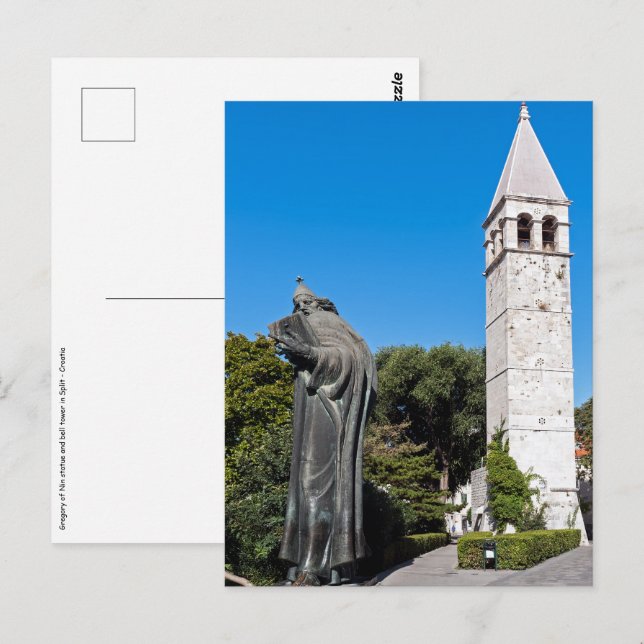 Cartão Postal Estátua de Gregory de Nin em Split - Dalmácia, Cro (Frente/Verso)