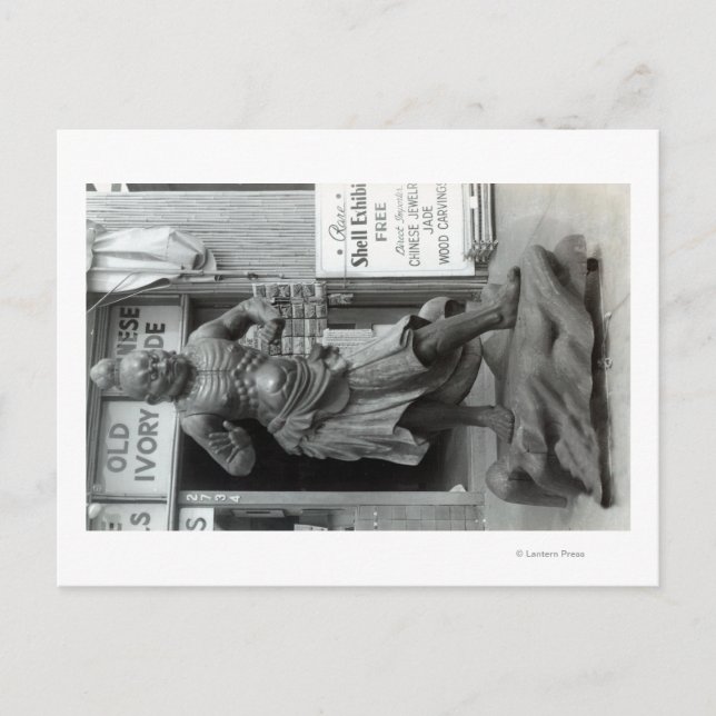 Cartão Postal Estátua de Guarda Templo no Compro Pacific Curio, (Frente)