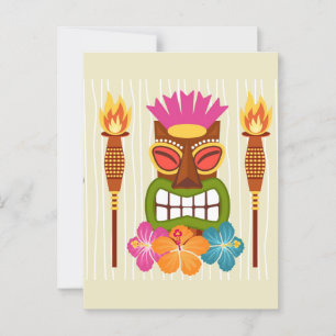 Cartão Postal Estátua de Tiki, Torches e Flor de Hibisco