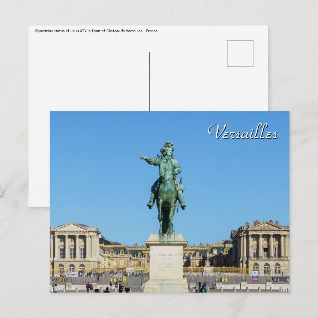 Cartão Postal Estátua equestre de Luís XIV em Versalhes (Frente/Verso)