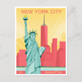 Cartão Postal Estátua Nova Iorque da Liberdade dos Arranha-céus