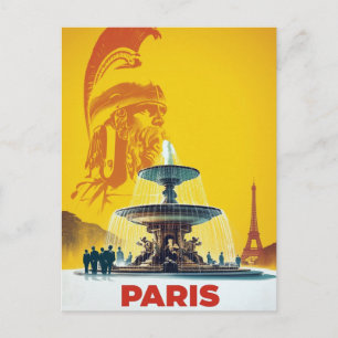 Cartão Postal Estátua Romana Amarela de Paris e Arte de Fonte