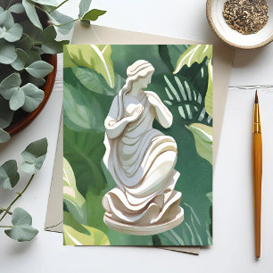 Cartão Postal Estátua Romana   Pintura Botânica em Aquarela