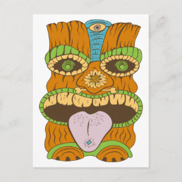 Cartão Postal Estátua Tiki de Língua Roxa em Clima Psicodélico
