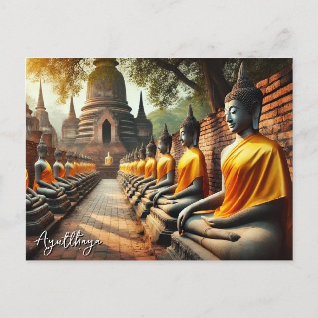 Cartão Postal estátuas de Ayutthaya Thailand Buddha (Frente)