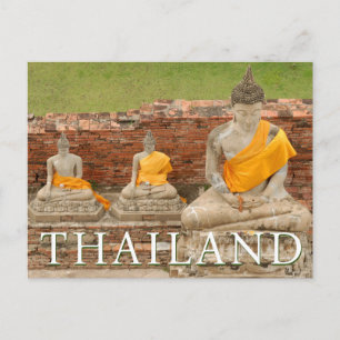 Cartão Postal Estátuas de Budas Sentados Ayutthaya, Tailândia
