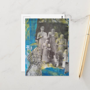 Cartão Postal Estátuas Pessoas colagem de mídia mista