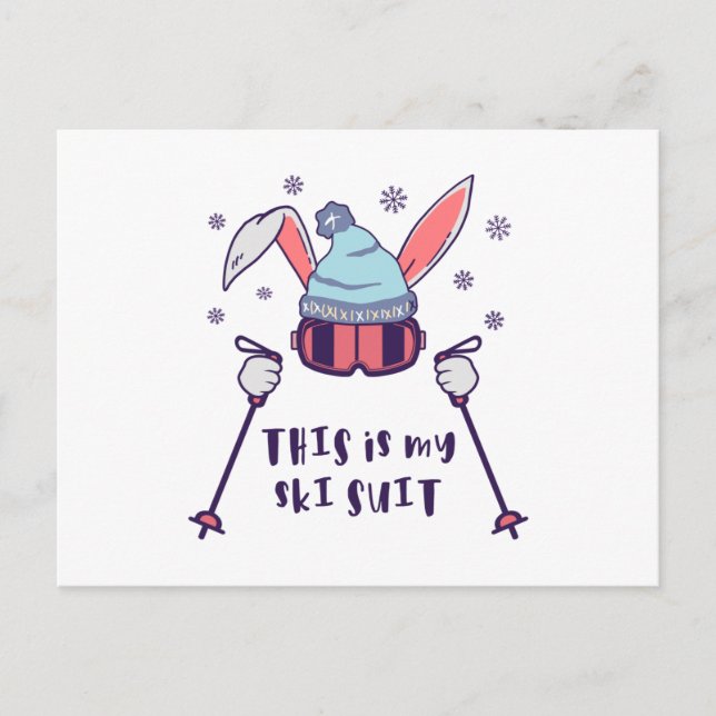 Cartão Postal Este é o meu Coelho de Esqui de Ski com bastões de (Frente)