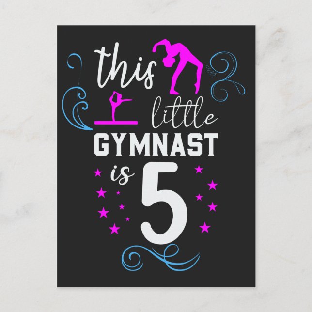 Cartão Postal Este Pequeno Gymnast É 5 Meninas Aniversário (Frente)