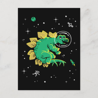 Cartão Postal Estegossauro Verde Bege Dinossauros No Espaço