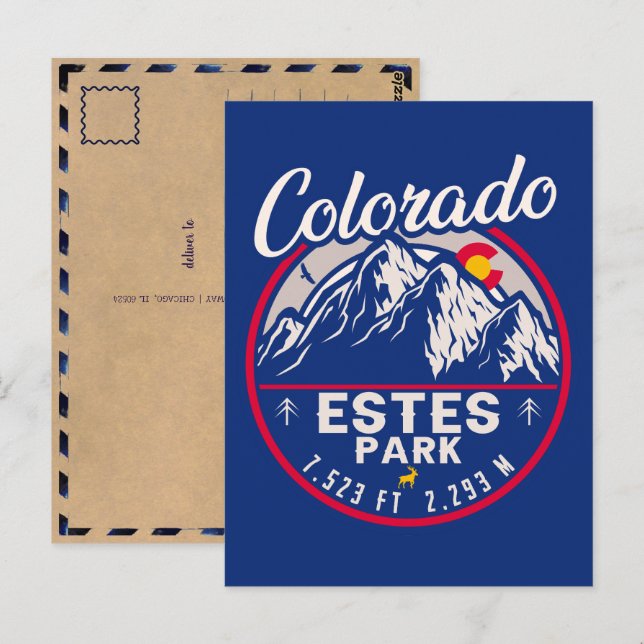 Cartão Postal Estes Park Colorado Mountain Retro Sunset Skiing (Frente/Verso)