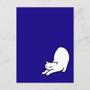 Cartão Postal Esticando o Doodle Gato em Azul
