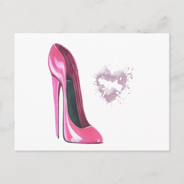 Cartão Postal Estiletto rosa e Beijo (Frente)