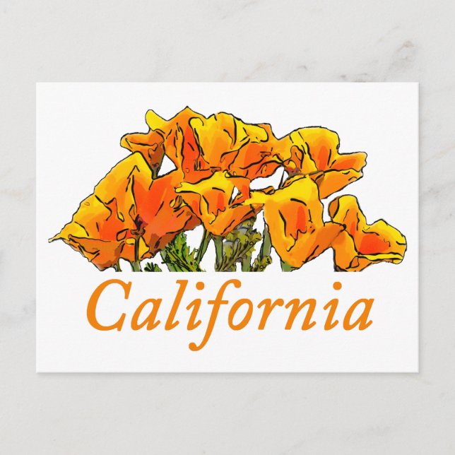 Cartão Postal Estilizado texto "California Poppy Art", "Californ (Frente)