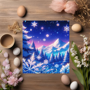 Cartão Postal Estilo Anime Winter Mountain Art Snowy Night