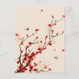 Cartão Postal Estilo asiático Pintando Flor de ameixa na Primave