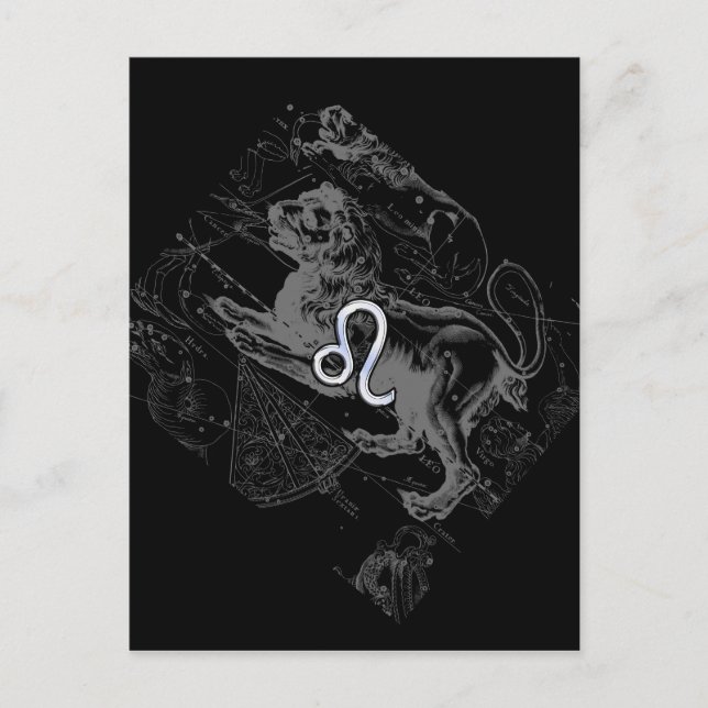 Cartão Postal Estilo Cromo Leo Zodiac Map Hevelius 1690 (Frente)