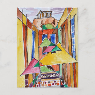 Cartão Postal Estilo Cubist Watercolor Plaka Atenas, Grécia
